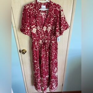 Red Floral V-Neck Maxi Dress
